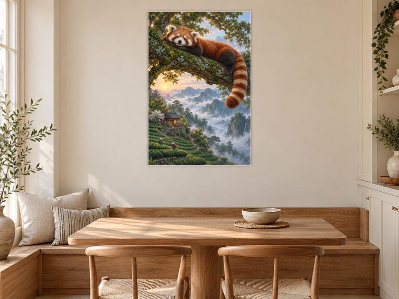 Red Panda Art Print | Misty Tea Garden Fantasy Wall Decor image 9