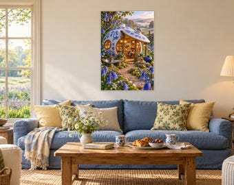Kunstprint van Bluebell Breakfast Cafe | Blauw-witte keukenwanddecoratie