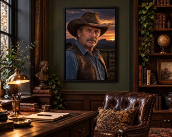 Framed American Rancher Portrait Print | Western Cowboy Wall Art | Moody Character Fine Art Poster