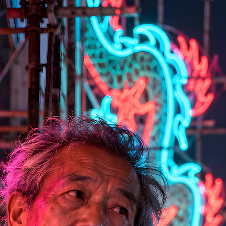 Lámina del fabricante de letreros de neón / Arte mural nocturno de Hong Kong / Póster de retrato cinematográfico imagen 3