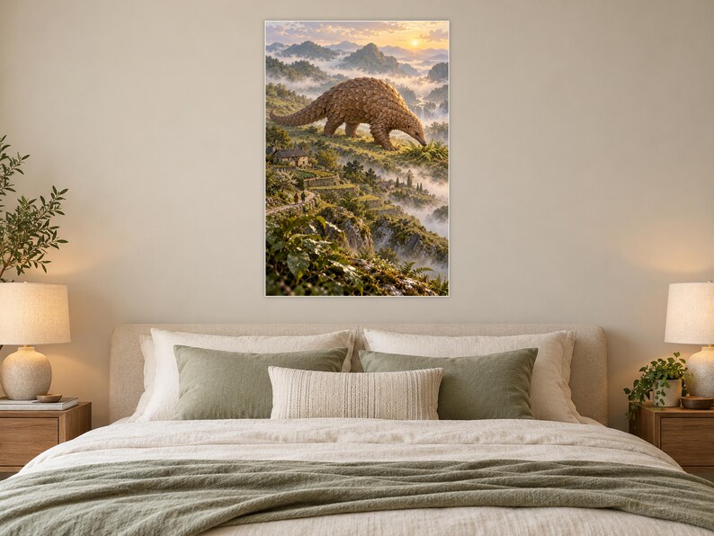 Pangolin Art Print | Terraced Village Fantasy Wall Decor Bild 4
