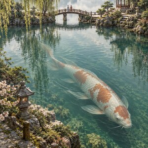 Koi Fish Art Print | Japanese Garden Fantasy Wall Decor image 1