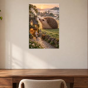 Hedgehog Art Print | Cozy Village Bakery Fantasy Wall Decor immagine 7