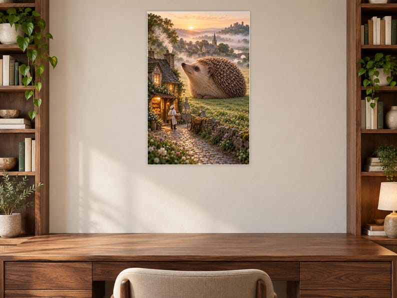Hedgehog Art Print | Cozy Village Bakery Fantasy Wall Decor immagine 7
