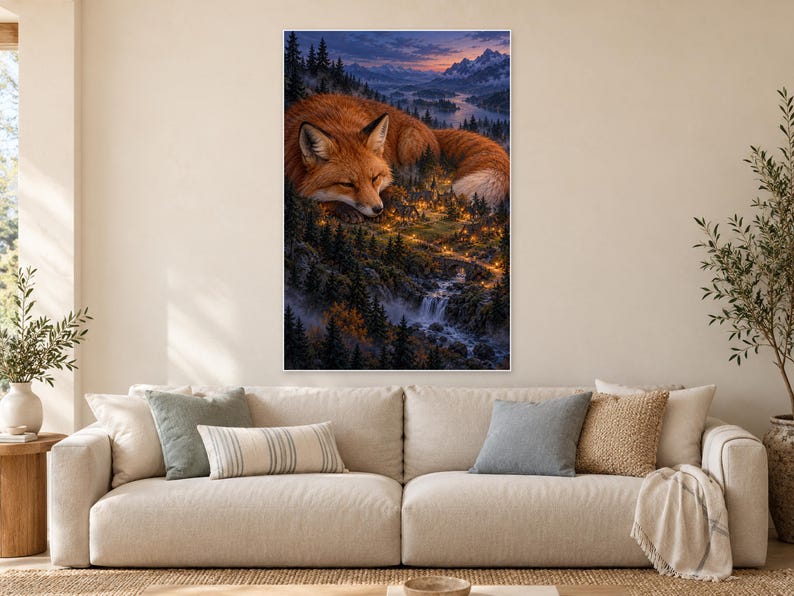 Sleeping Fox Art Print | Lantern Village Woodland Wall Decor image 1
