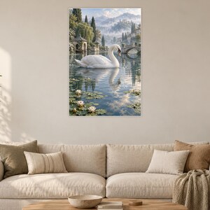 White Swan Art Print | Water Garden Fantasy Wall Decor bild 2