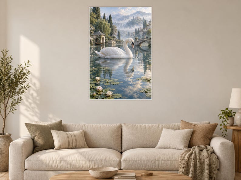 White Swan Art Print | Water Garden Fantasy Wall Decor bild 2