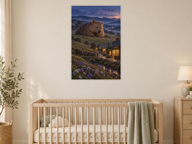 Wombat Art Print | Cozy Bookshop Village Fantasy Wall Decor imagen 15