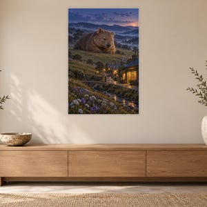 Wombat Art Print | Cozy Bookshop Village Fantasy Wall Decor imagen 12