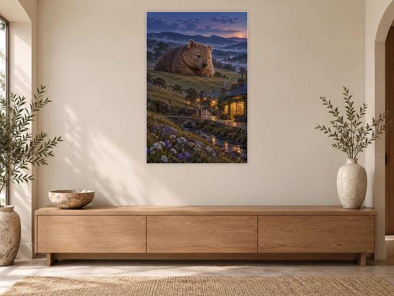 Wombat Art Print | Cozy Bookshop Village Fantasy Wall Decor imagen 12