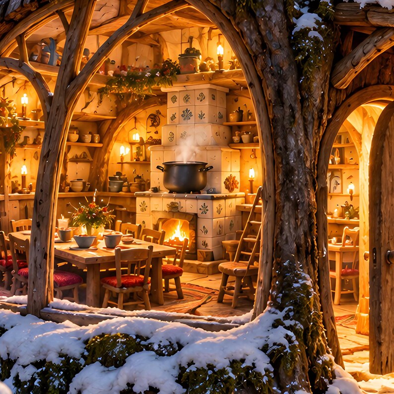 Snowy Woodland Gathering Room Art Print | Cozy Winter Cabin Decor image 3