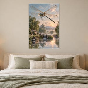 Dragonfly Art Print | Misty Canal Fantasy Wall Decor immagine 4
