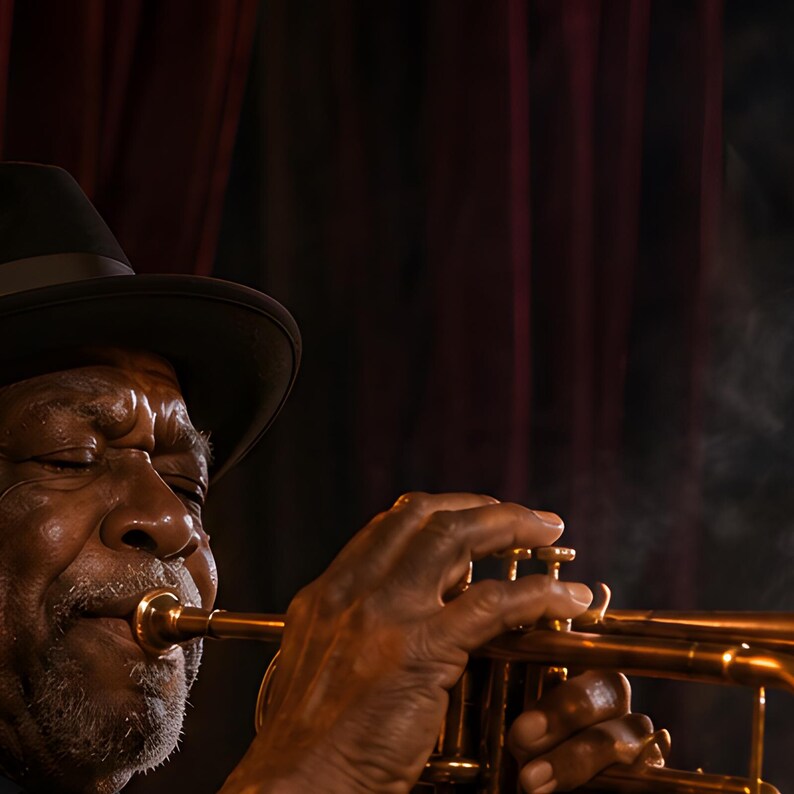 Jazz Trumpeter Print | New Orleans Night Portrait Wall Art | Cinematic Music Poster image 3