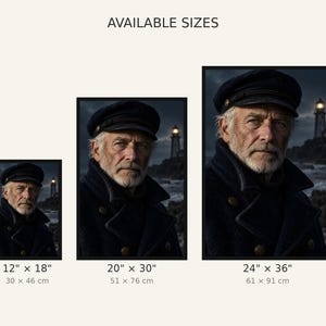 Framed Lighthouse Keeper Portrait Print | Moody Nautical Wall Art | Cinematic Coastal Character Poster bild 3