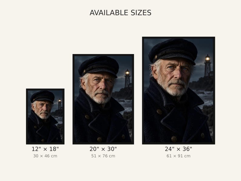 Framed Lighthouse Keeper Portrait Print | Moody Nautical Wall Art | Cinematic Coastal Character Poster bild 3