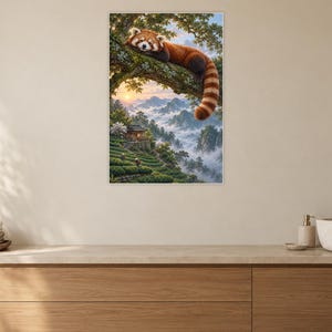 Red Panda Art Print | Misty Tea Garden Fantasy Wall Decor image 10