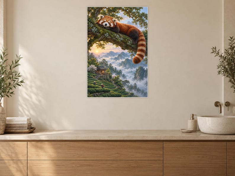 Red Panda Art Print | Misty Tea Garden Fantasy Wall Decor image 10