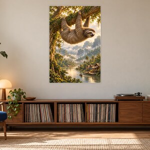 Sloth Art Print | Tropical River Village Fantasy Wall Decor image 17