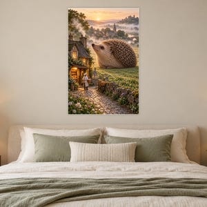Hedgehog Art Print | Cozy Village Bakery Fantasy Wall Decor immagine 4