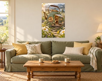 Kettle Tea Room Art Print | Whimsical Meadow Kitchen Wall Decor