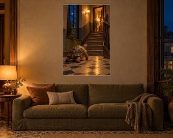 Tortoise Stairway Art Print | Amber and Blue Night Wall Decor