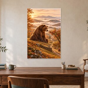 Lámina artística de oso pardo / Decoración de pared de fantasía en un huerto otoñal imagen 2