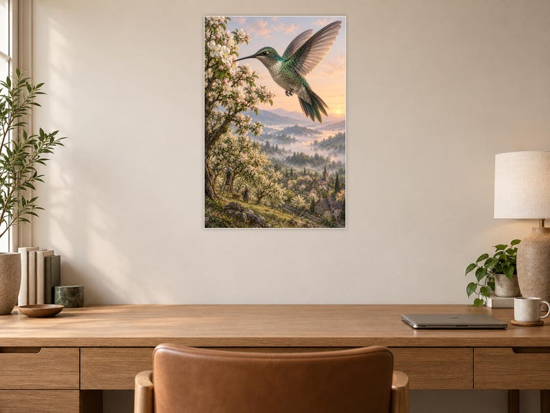 Hummingbird Art Print | Blossom Orchard Fantasy Wall Decor imagen 6