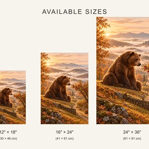 Lámina artística de oso pardo / Decoración de pared de fantasía en un huerto otoñal imagen 4