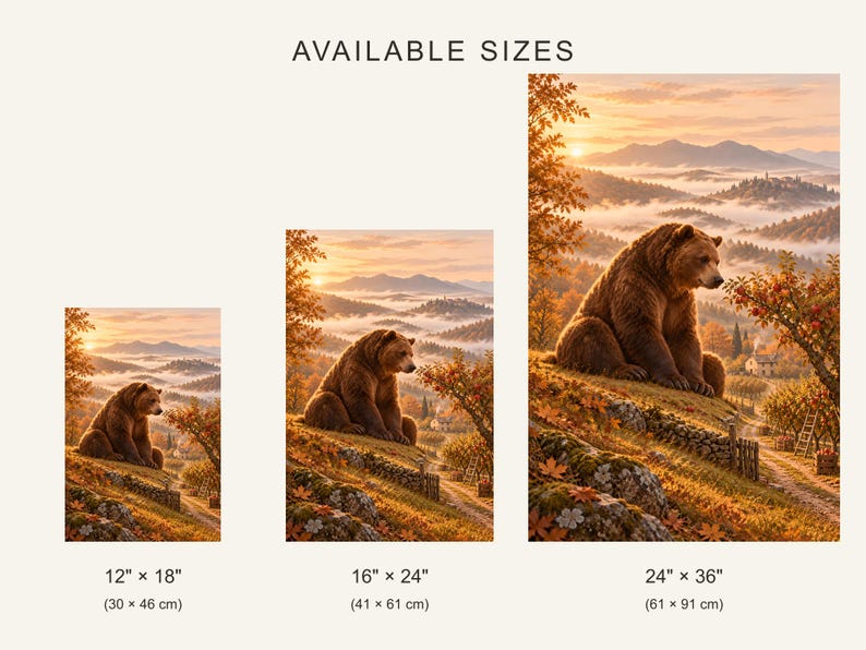 Lámina artística de oso pardo / Decoración de pared de fantasía en un huerto otoñal imagen 4