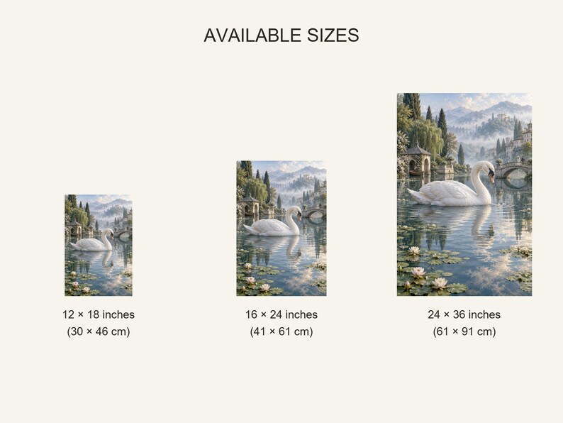 White Swan Art Print | Water Garden Fantasy Wall Decor bild 20