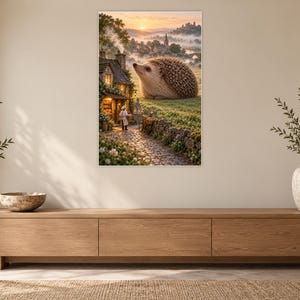 Hedgehog Art Print | Cozy Village Bakery Fantasy Wall Decor immagine 12