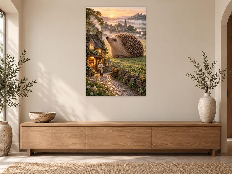 Hedgehog Art Print | Cozy Village Bakery Fantasy Wall Decor immagine 12