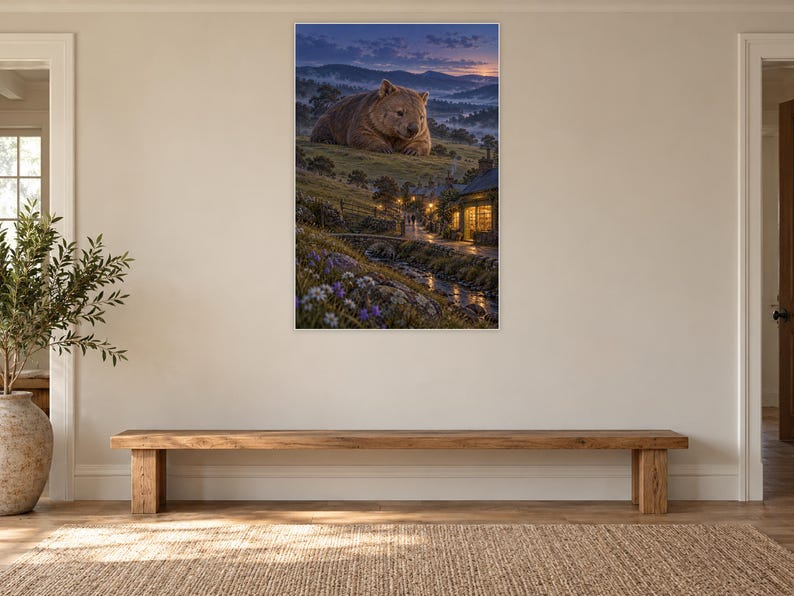 Wombat Art Print | Cozy Bookshop Village Fantasy Wall Decor imagen 13