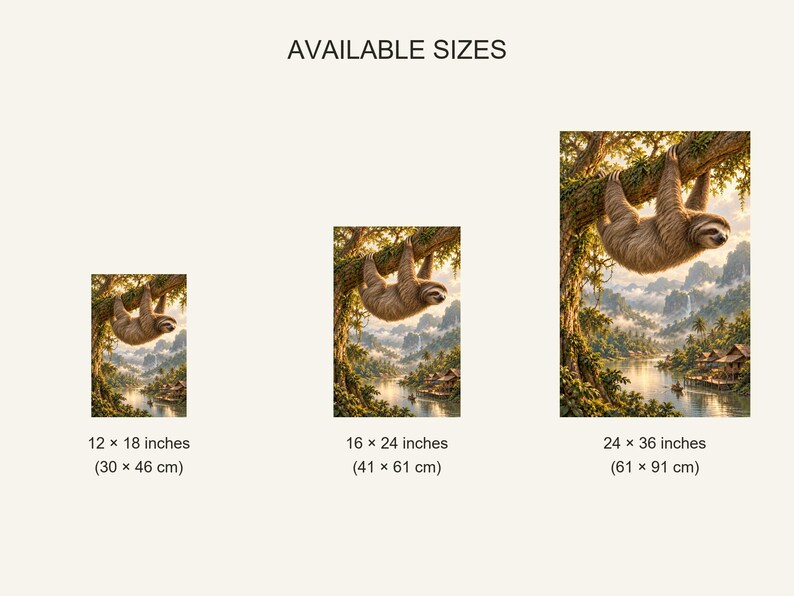 Sloth Art Print | Tropical River Village Fantasy Wall Decor image 20