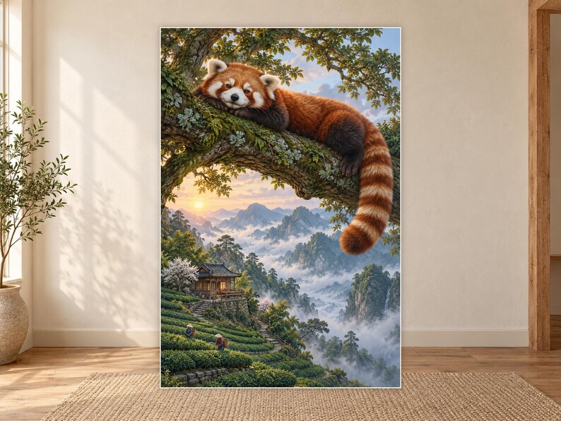 Red Panda Art Print | Misty Tea Garden Fantasy Wall Decor image 18