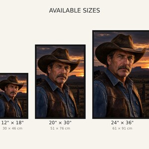 Framed American Rancher Portrait Print | Western Cowboy Wall Art | Moody Character Fine Art Poster image 3