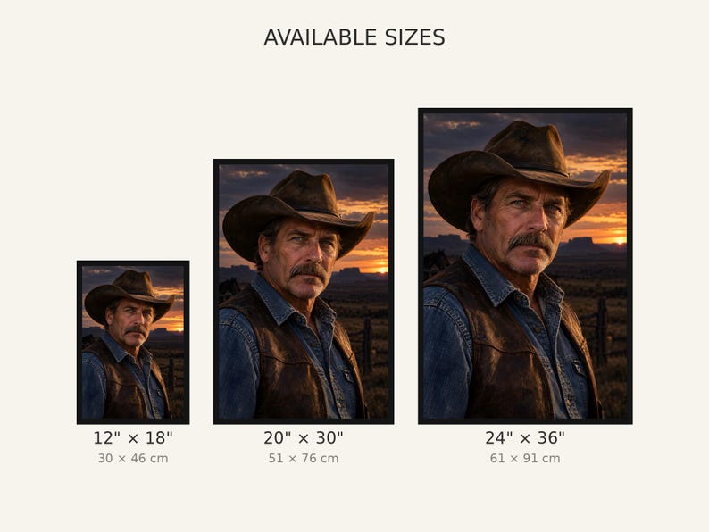 Framed American Rancher Portrait Print | Western Cowboy Wall Art | Moody Character Fine Art Poster image 3