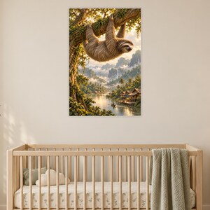 Sloth Art Print | Tropical River Village Fantasy Wall Decor image 15