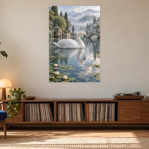 White Swan Art Print | Water Garden Fantasy Wall Decor bild 17