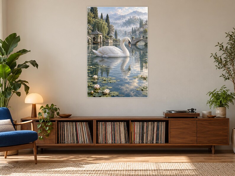 White Swan Art Print | Water Garden Fantasy Wall Decor bild 17