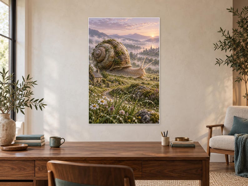 Reuzenslak kunstprint | Muurdecoratie in weide- en huisjesstijl afbeelding 2