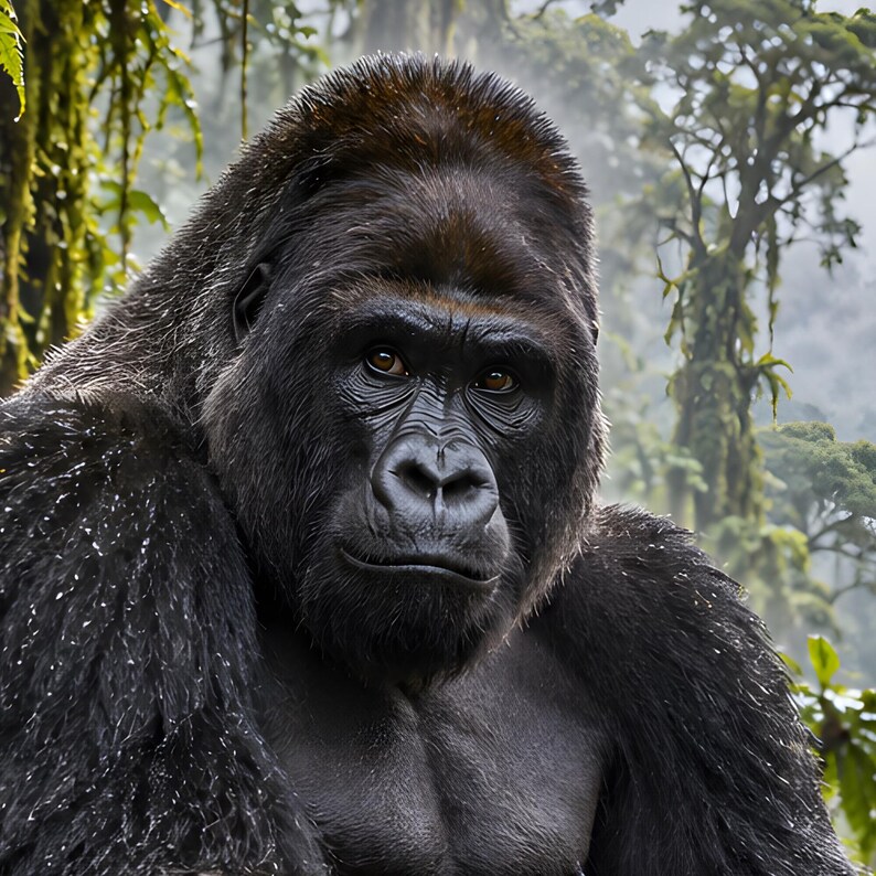 Mountain Gorilla Print | Rainforest Wall Art | Cinematic Animal Portrait image 3