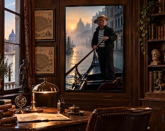 Framed Venetian Gondolier Print | Black Framed Wall Art | Venice Italy Portrait