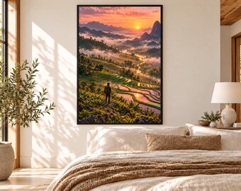 Framed Rice Terraces Print | Asian Landscape Wall Art | Vietnam Green Terraces Poster