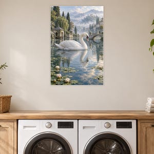 White Swan Art Print | Water Garden Fantasy Wall Decor bild 11