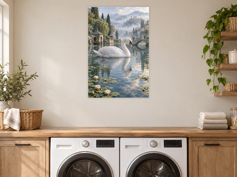 White Swan Art Print | Water Garden Fantasy Wall Decor bild 11