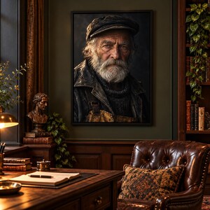 Framed Fisherman Portrait Print | Cinematic Character Wall Art | Dark Academia Poster afbeelding 1