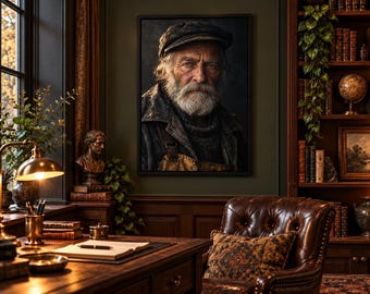 Framed Fisherman Portrait Print | Cinematic Character Wall Art | Dark Academia Poster