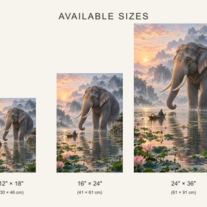 Elephant Lotus Lake Art Print | Peaceful Fantasy Wall Decor image 4
