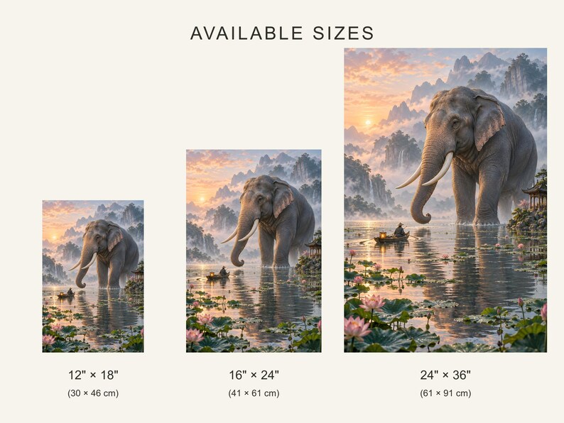 Elephant Lotus Lake Art Print | Peaceful Fantasy Wall Decor image 4